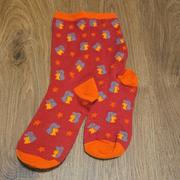 Accessories - Red and Orange Patterned Socks With Dogs